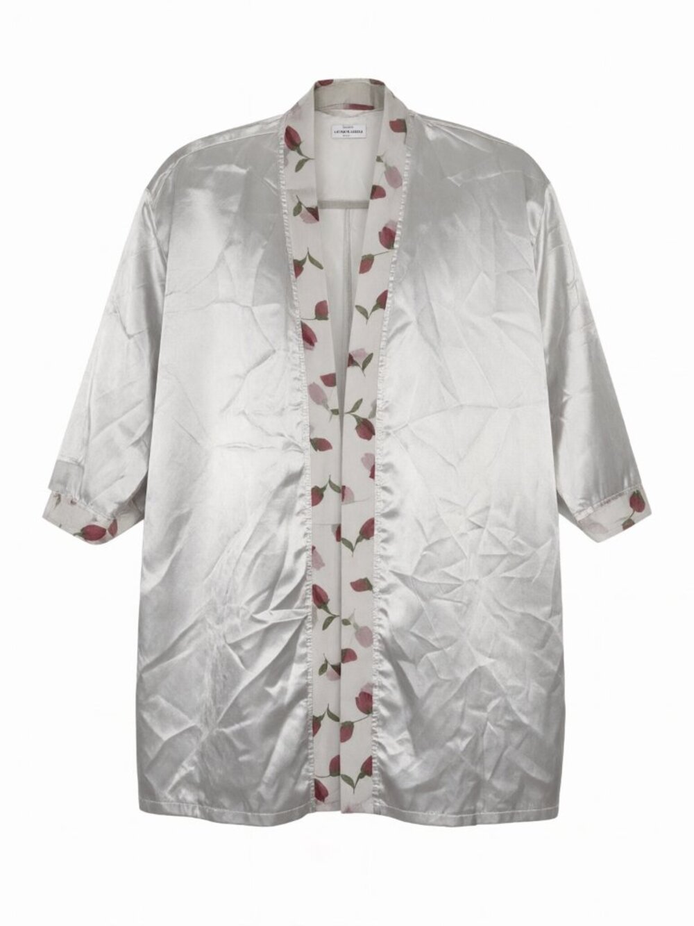 Silver Pink Silky Women's Kimono Silver Floral